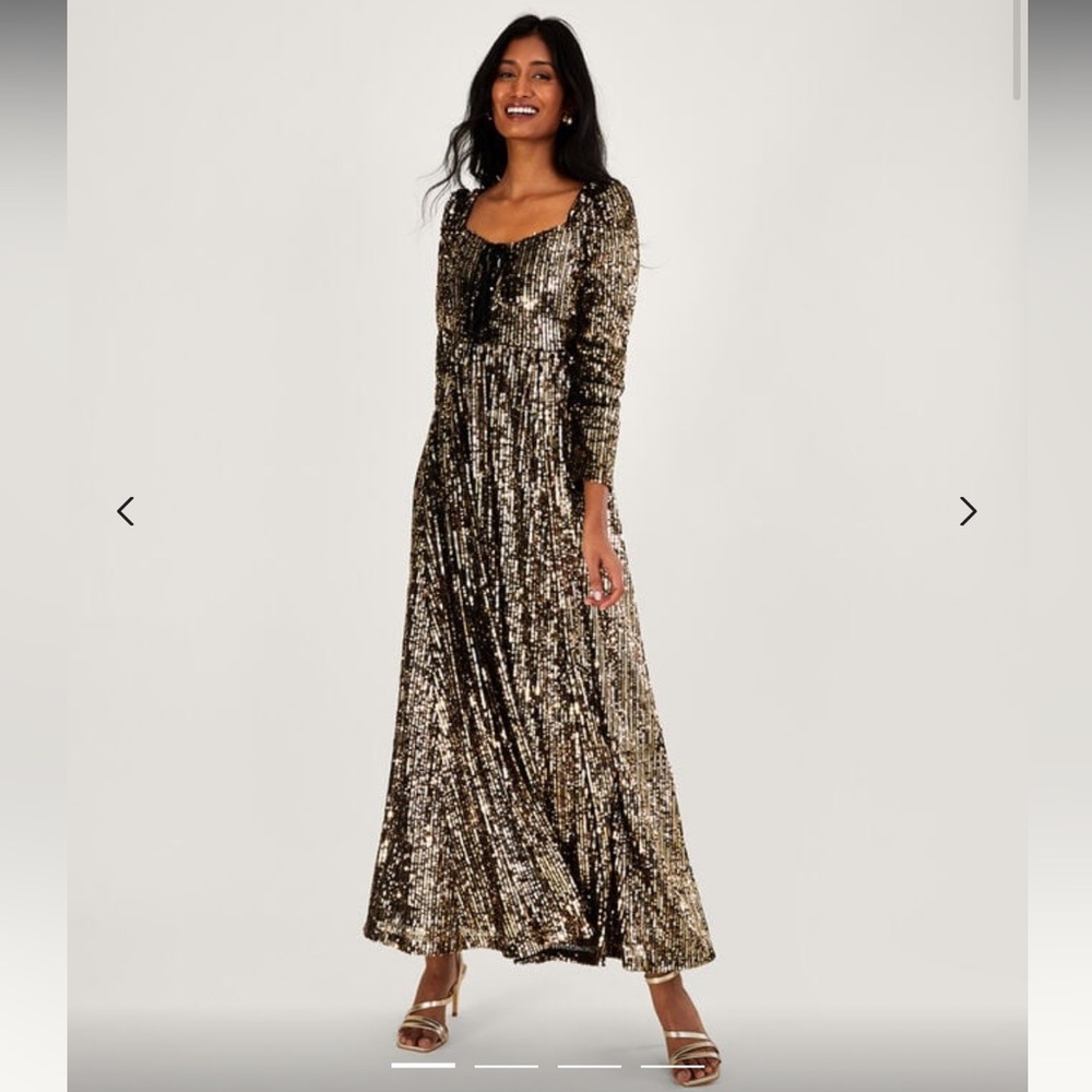 *NWT* Monsoon Gold Sequin Full Length Occasion Dress Size 4 ✨